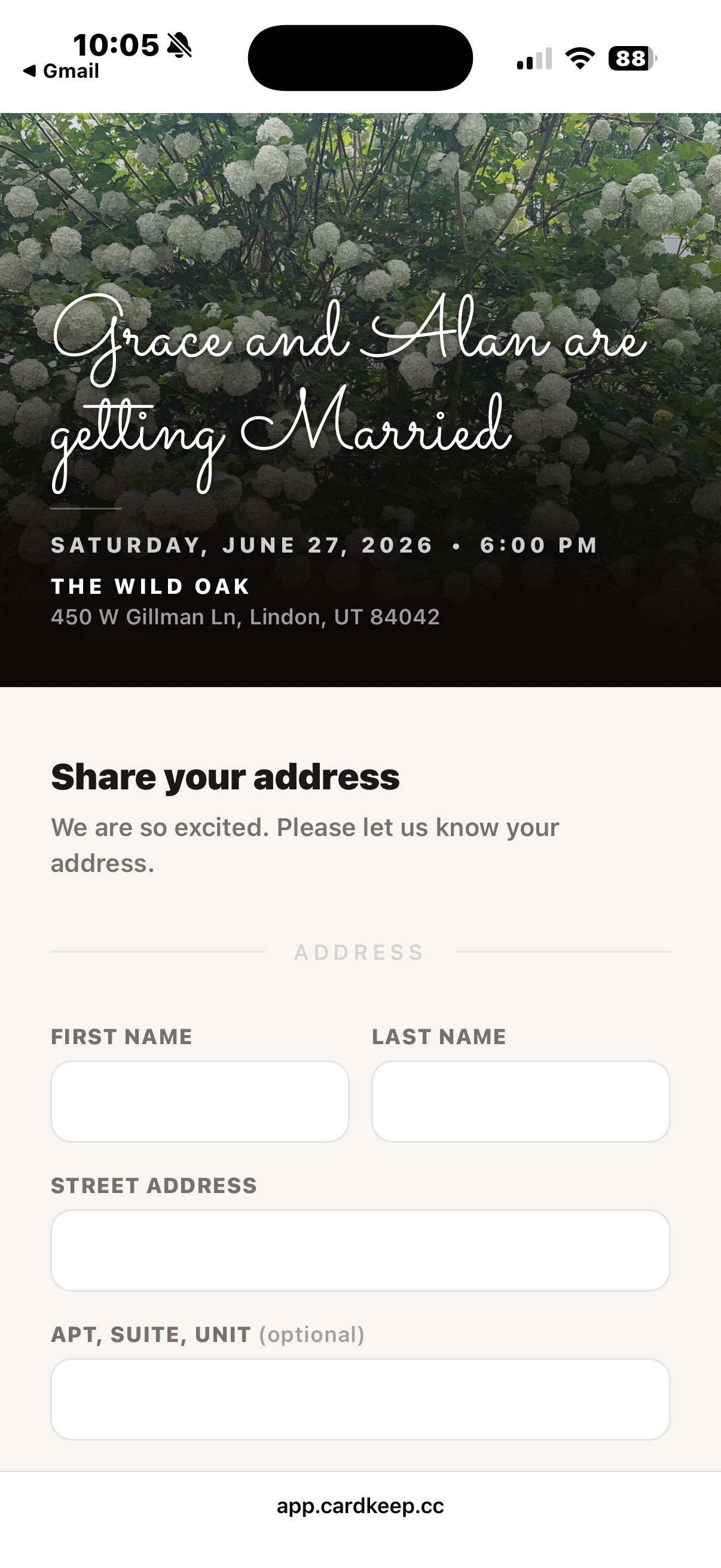 Address collection page